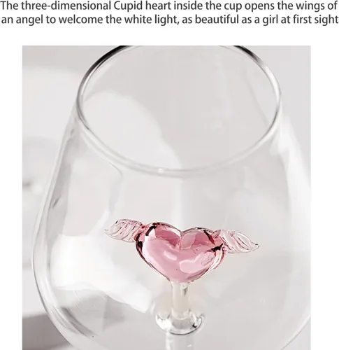 Vista 5 de Juego de 2 copas de vino tinto de cristal de 17 onzas, románticas copas de vino en forma de corazón, copas de cóctel creativas, copas de vino únicas