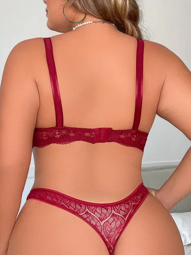 Vista 2 de WDIRARA Tanga de encaje de cintura alta para mujer, talla grande, 5 paquetes de ropa interior transparente