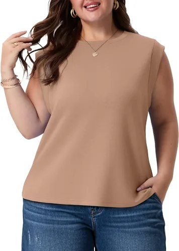 Vista 12 de OLRIK Plus Size Tank Tops for Women Cap Sleeve Soft Stretch Summer Blouses Casual Basic Tee with Underarm Coverage