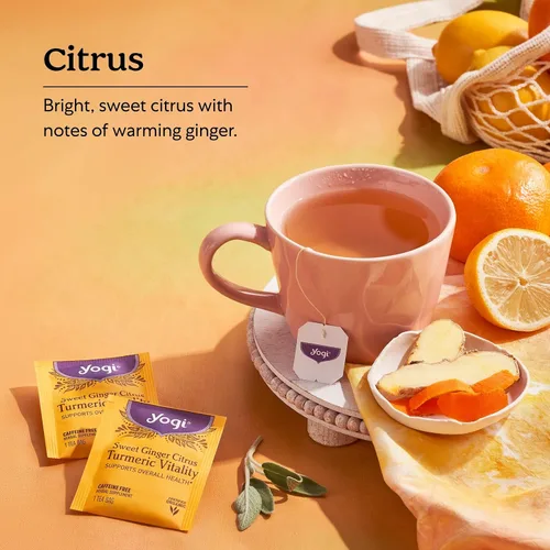 Vista 4 de Yogi Tea Sweet Ginger Citrus Turmeric Vitality - 16 bolsas por paquete (4 paquetes) - Té orgánico de raíz de jengibre y cúrcuma - Apoya el bienestar