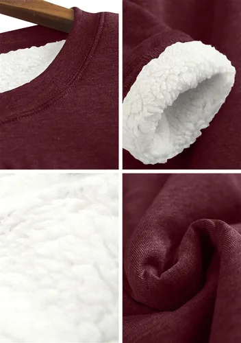 Vista 2 de EFOFEI Sudadera con forro polar Sherpa para mujer cuello redondo color sólido