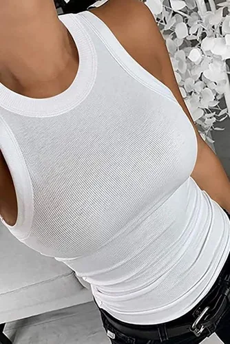Vista 3 de 2 piezas de camisetas sin mangas para mujer, blusas básicas de verano sin mangas, cuello alto, blusas ajustadas