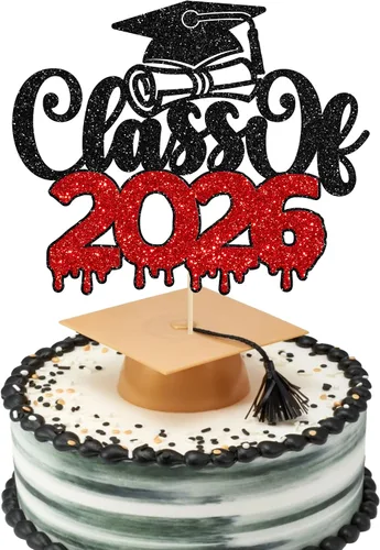 Vista 11 de 1 pieza de decoración para tartas con tapa de graduación con purpurina para la clase de 2026, decoración de pastel de graduación para graduación