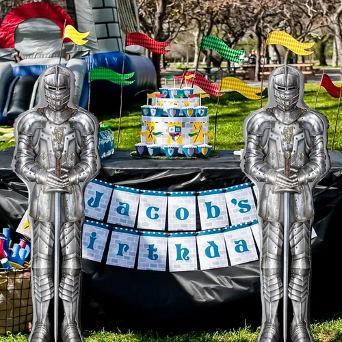 Vista 9 de Globos de fiesta de caballero Lidmada, suministros de decoración de castillo medieval globos de aluminio en foil para fiesta temática de dragón