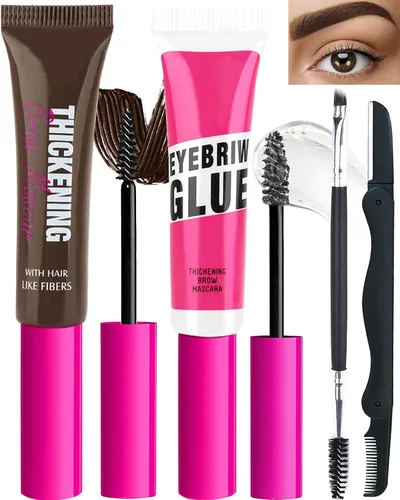 Vista 12 de Kit de gel de cejas teñido impermeable, gel de rímel de cejas engrosante y pegamento de cejas de ajuste transparente, crema de cejas de relleno