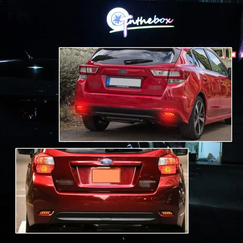 Vista 9 de Lente roja LED parachoques trasero reflector luz niebla cola lámpara de freno compatible con Subaru 2008-2014 WRX/STI, 08-up Impreza, 13 en adelante