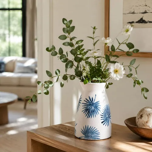 Vista 11 de hjn Florero de Flores Blanco - Florero de cerámica para decoración, jarrón blanco para flores, jarrones modernos para sala de estar/acentos
