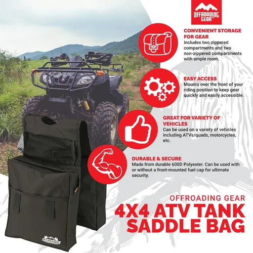 Vista 2 de Offroading Gear Bolsa de sillín trasera y delantera impermeable 4x4 Con dos compartimentos Ideal para ATV UTV Moto Quad Motocicleta Etc.