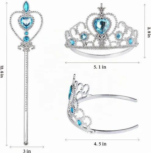 Vista 2 de Juego de tiara y varita de corona princesa Elsa - Joya de corazón de plata Azul
