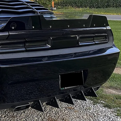 Vista 7 de Juego de difusor trasero de 5 aletas para Dodge Challenger SXT SRT RT Hellcat 2009-2014, difusor de labio de parachoques trasero negro con aletas
