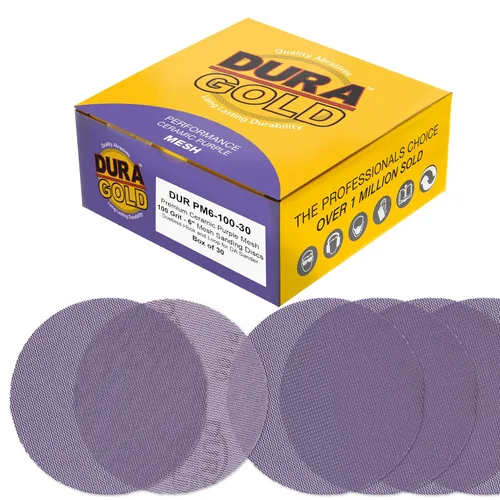 Vista 8 de Dura-Gold Discos de lijado de malla de cerámica púrpura de grano 80 de 6 pulgadas, caja de 30 – Papel de lija sin polvo con respaldo de gancho