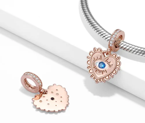 Vista 4 de Dijes de cuentas de mal de ojo azul para pulseras Pandora de plata de ley 925, dijes de la suerte, cuentas de regalo para mujer