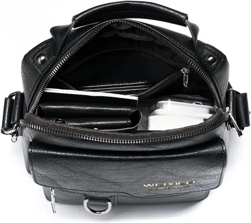 Vista 4 de Bolsa de mensajero para hombre, de piel sintética, bolsa de hombro, bolsa de viaje, bolso de hombre, bolso casual, bolsa de mano con personalidad