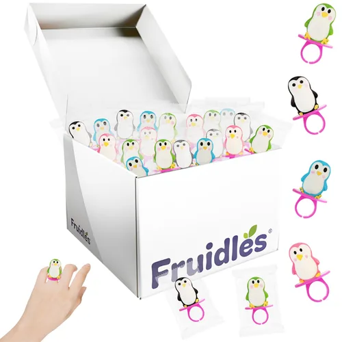 Vista 2 de Fruidles - Piruletas de pingüino y caramelos en anillo, sin grasa, envueltos individualmente (Anillos de caramelo de pingüino, paquete de 12)