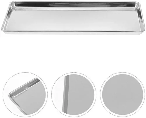 Vista 6 de Bandeja de barbacoa de acero inoxidable para servir bandeja rectangular de alimentos para hamburguesas para hornear horno de metal, platos de cena