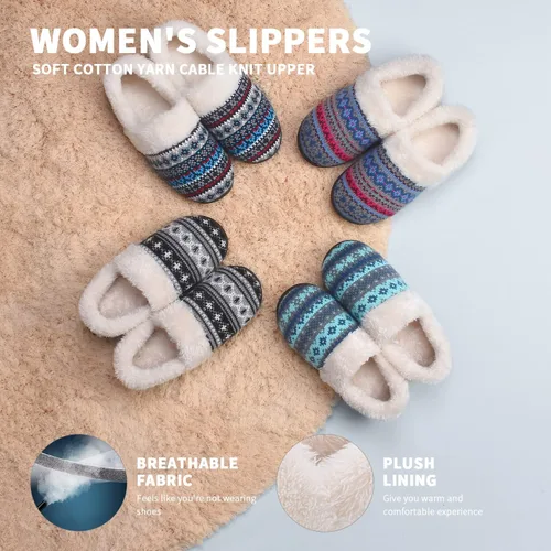 Vista 7 de Homitem Pantuflas de punto sin cordones para mujer, de espuma viscoelástica, mullidas con forro polar de felpa, para interiores y exteriores, suela
