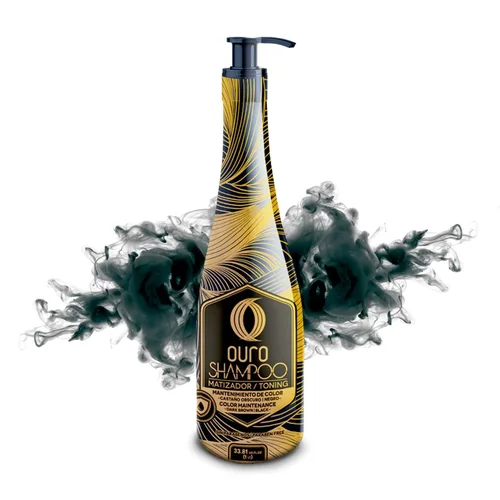 Vista 6 de OURO Champú que mejora el color para cabello castaño oscuro y negro, neutraliza los tonos amarillos, aumenta el brillo y la intensidad, revitaliza