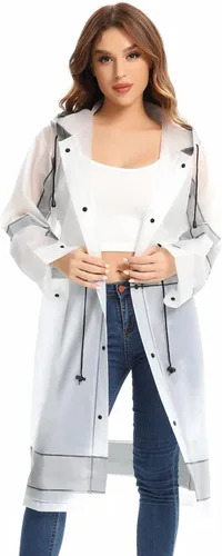Vista 2 de UNIQUEBELLA EVA Raincoat Waterproof Rain Poncho Reusable Unisex for Women Long Rain Cape