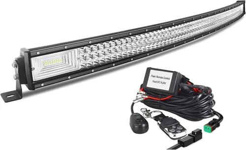 Vista 12 de AUXTINGS 22 inch Curved LED Light Bar with Remote Controller Wiring Harness,270W Triple Row Spot Flood Beam,Strobe Flash Work Light Driving