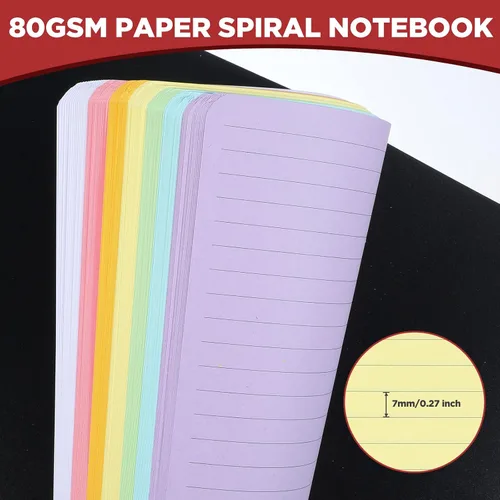 Vista 6 de 8 Pack Spiral Notebook – 5” x 7” Black PVC Cover College Ruled Journals, 100 Sheets/200 Pages – 7 Colors Vibrant Lined Paper Memo Pads for Learning
