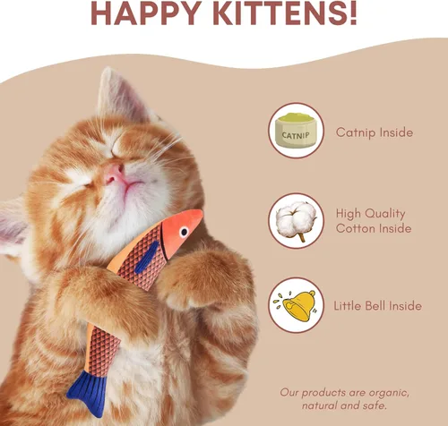 Vista 3 de Paquete de 3 juguetes para gatos, pez saurio con hierba gatera, sonido arrugado y felpa suave, juguetes interactivos de 9.5 pulgadas para gatos