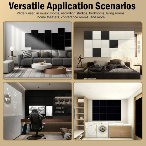Vista 6 de Paquete de 12 paneles acústicos de pared de alta densidad, paneles de amortiguación de sonido de 0.4" x 12" x 12" pulgadas, paneles acústicos