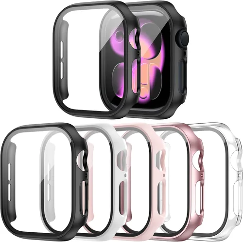 Vista 17 de Paquete de 14 fundas para Apple Watch Series 3 2 1 de 38 mm con protector de pantalla de vidrio templado, funda protectora totalmente rígida