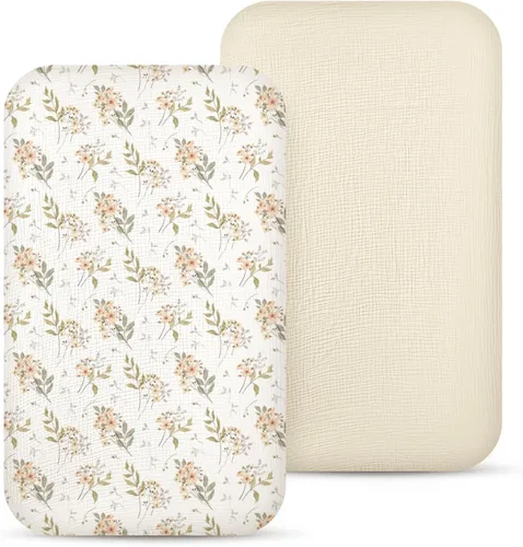 Vista 23 de lulumoon Sábanas de Moisés de Muselina para Bebé: Sábanas de Moisés de Algodón Neutras para Niños y Niñas - Ajustadas para Óvalo, Rectángulo o Reloj