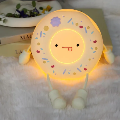 Vista 8 de Lámpara de dona - Regalo de luz nocturna LED de silicona para niños y niñas, luz nocturna linda recargable para decoración de habitación de niños