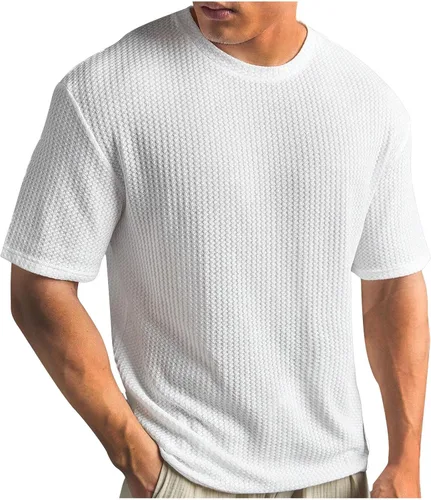 Vista 14 de Kint - Camiseta de manga corta para hombre, de verano, con cuello redondo, casual, color liso, ajuste relajado, camiseta de entrenamiento atlético