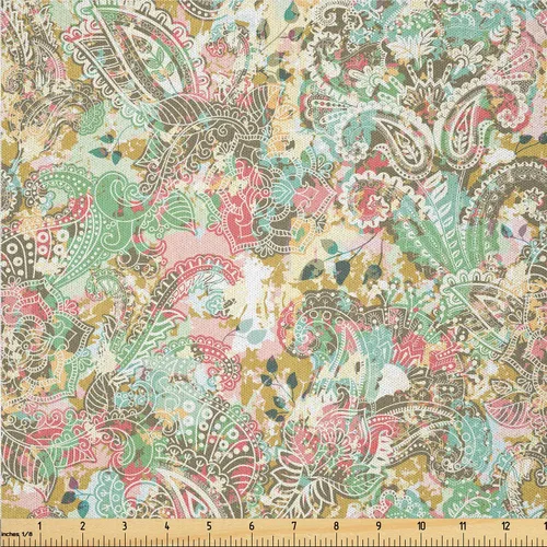 Vista 12 de Ambesonne The Yard, tela de cachemira de The Yard, diseño vintage de motivos botánicos orientales, flores, vibraciones psicodélicas, arte, tela