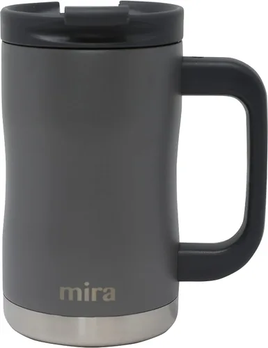 Vista 9 de MIRA Taza de café aislada de 14 onzas con asa, termo de acero inoxidable con tapa segura, taza para bebidas calientes y frías, azul almirante