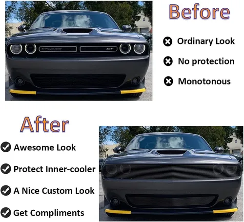 Vista 6 de Rejilla delantera compatible con DODGE Challenger PHANTOM 2015 16 17 18 19, para parachoques superior e inferior, inserto de rejilla de aluminio