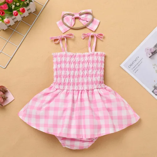 Vista 3 de Vestido de tutú sin mangas para niñas pequeñas, vestido de tela escocesa rosa, vestido de verano para niñas pequeñas, vestidos de fiesta de princesa