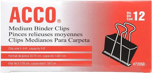 Vista 4 de ACCO Clips para carpeta, medianos, 12/caja, 10 cajas (120 clips en total) (72050)