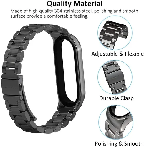 Vista 4 de Mi Band 6 Mi Band 5 Correa para Xiaomi Mi Band 4 3, Correa de reloj de acero inoxidable Pulsera de repuesto de metal para Mi Smart Band 6
