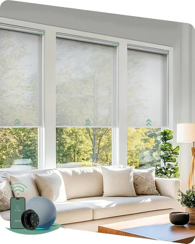 Vista 30 de Yoolax Persianas motorizadas con control remoto, persianas inteligentes opacas para ventanas, persianas enrollables motorizadas, persianas