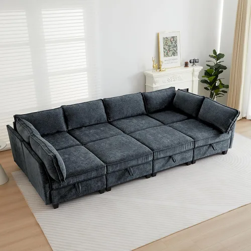 Vista 42 de ORRD Juego de sofá modular esquinero de gran tamaño, sofá convertible en forma de L con almacenamiento, sofá modular de 8 plazas con otomanas y Beige