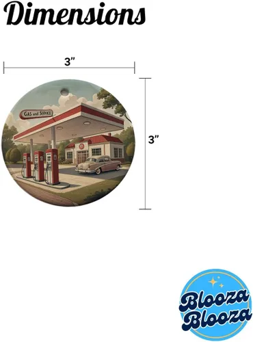 Vista 5 de Retro Americana 1950's Gas Station Convenience Store Round Ceramic Holiday Christmas Tree Ornament