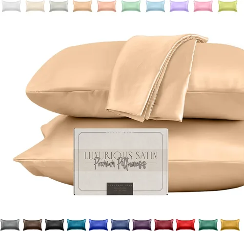 Vista 29 de Elegant Comfort Juego de 2 fundas de almohada de satén sedosas y lujosas para una piel y cabello más saludables, cierre con cremallera oculta