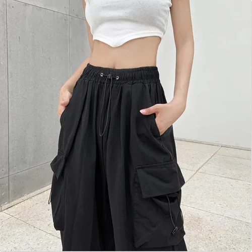 Vista 6 de E-Girl Streetwear - Pantalones cargo para mujer, estilo casual, estilo hip hop, holgados, Y2K, con bolsillo con solapa, ropa de calle E-Girl