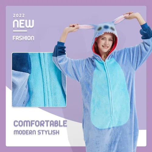 Vista 5 de Pijama unisex de franela para adultos, disfraz divertido de una pieza de animal para cosplay para mujeres y hombres