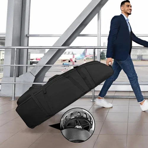 Vista 6 de DAFISKY Bolsa de viaje de golf para aerolíneas con ruedas, varilla de soporte ajustable para proteger palos de golf