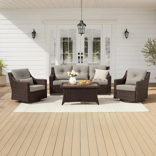 Vista 24 de CHITA Sofá de mimbre para exteriores, sofá de mimbre para patio, sofá de ratán de 3 plazas de gran tamaño con cojines de 5.1 pulgadas de grosor