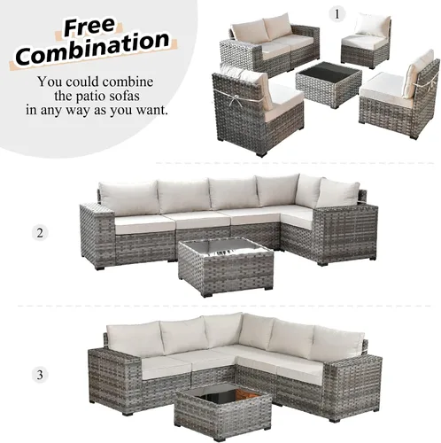 Vista 2 de HOOOWOOO Outdoor Patio Sectional Furniture Sofa Set with Widened Armrest,6 Piece Small Modern Wicker Couch,Modular L Shaped Conversation Seating Set
