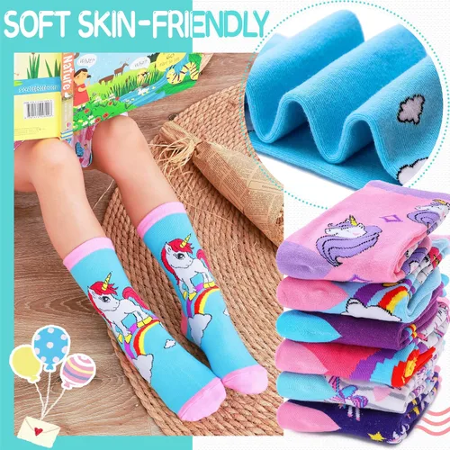 Vista 3 de EBMORE Kids Girls Socks Cotton Crew Cute Animal Pattern Fashion Fun Novelty Socks 6 Pack