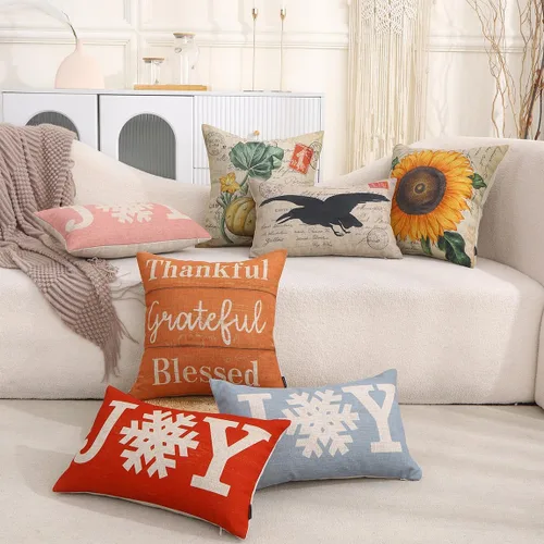 Vista 3 de TRENDIN Thankful Grateful Blessed - Funda de almohada de 18 x 18 pulgadas para sofá, decoración de otoño, funda de cojín cuadrada de lino