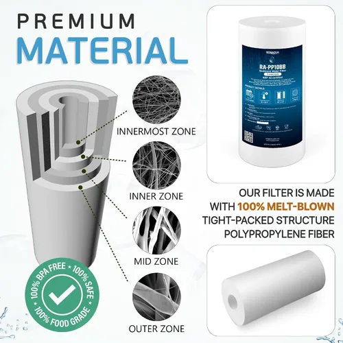 Vista 5 de Ronaqua Cartucho de filtro de agua de repuesto de sedimentos grandes de 10 x 4.5 pulgadas, 1 micrón, certificado NSF, para toda la casa, compatible