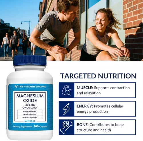 Vista 6 de The Vitamin Shoppe Suplemento de óxido de magnesio de 400 mg, mineral de magnesio diario para relajación muscular, salud ósea y apoyo a
