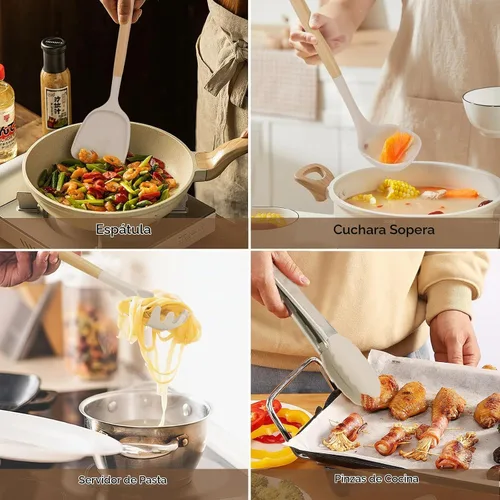 Vista 4 de Juego de cuchillos de cocina profesionales de 10 piezas con bloque universal de cuchillos, herramientas de cocina antiadherentes resistentes al Caqui